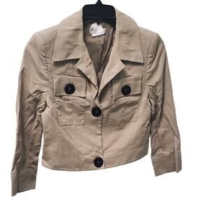 Rene Lezard Collared Boho Style Short Linen Cottob Blend Jacket Size 38FR